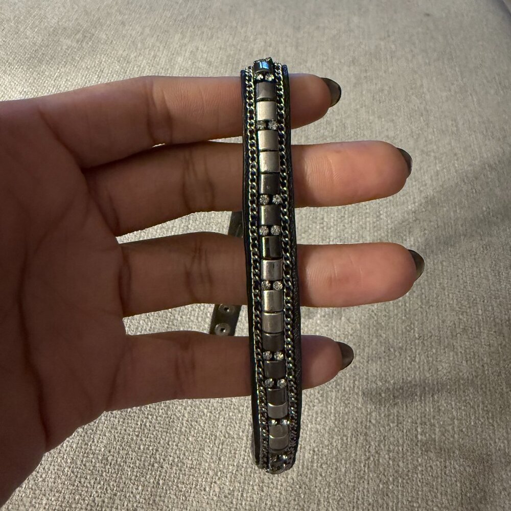 Silpada Sterling Silver–Tone Beaded Leather Bracelet – Mixed Metal & Crystal Acc